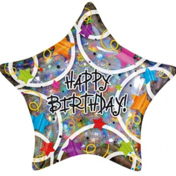 FOIL 17'' ΑΣΤΕΡΙ ΜΕ ΑΣΤΕΡΙΑ HAPPY BIRTHDAY