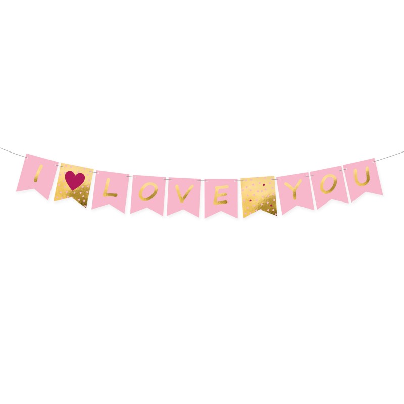 LETTER BANNER I LOVE YOU CHERRY PINK GOLD 180CM 