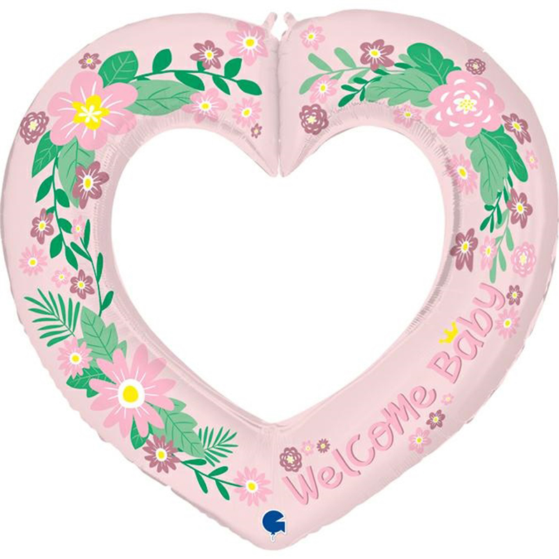 FOIL S/S FRAME HEART BABY GILR WELCOME BABY