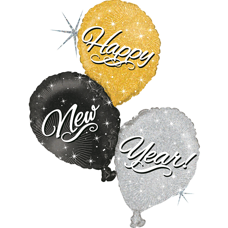 FOIL S/S HAPPY NEW YEAR ΤΡΙΑ ΜΠΑΛΟΝΙΑ