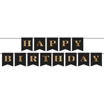 LETTER BANNER H.BIRTHDAY ΜΑΥΡΟ ΜΕ ΧΡΥΣΑ ΓΡΑΜΜΑΤΑ