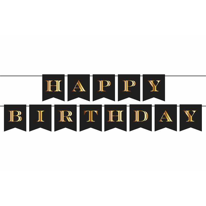 LETTER BANNER H.BIRTHDAY ΜΑΥΡΟ ΜΕ ΧΡΥΣΑ ΓΡΑΜΜΑΤΑ