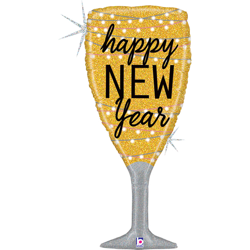 FOIL S/S ΠΟΤΗΡΙ ΣΑΜΠΑΝΙΑΣ HAPPY NEW YEAR GLITTER