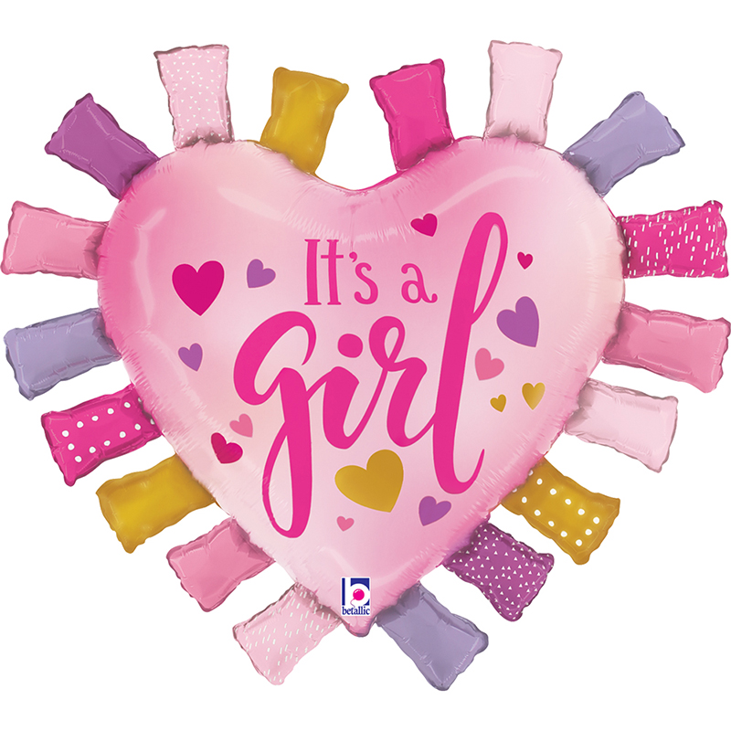 FOIL S/S IT'S A GIRL ΚΑΡΔΙΑ ΡΟΖ ΜΕ ΠΟΛΥΧΡΩΜΑ ΚΡΟΣΙΑ