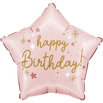 FOIL 18'' ΑΣΤΕΡΙ ΡΟΖ HAPPY BIRTHDAY