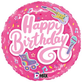 FOIL 18'' PINK BIRTHDAY(ROLLER ΚΙΘΑΡΑ ΜΙΚΡΟΦΩΝΟ)